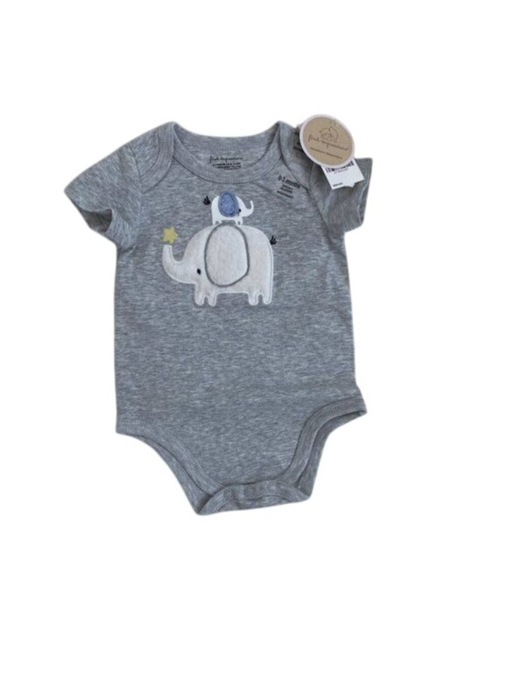 First Impressions Baby Boy Heather Grey Onesie With Fuzzy Elephant
